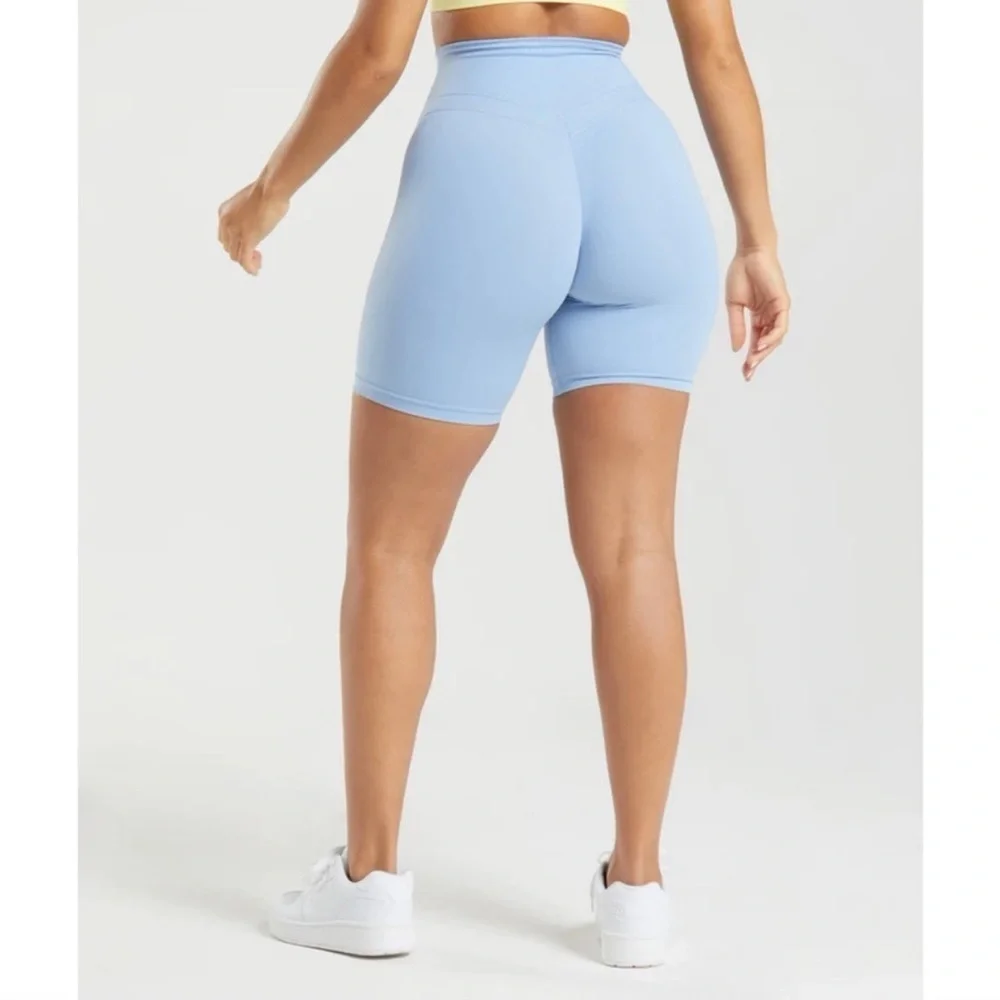 GymShark x Whitney Simmons Cycling Shorts Womens Small Sky Blue Metal Tab